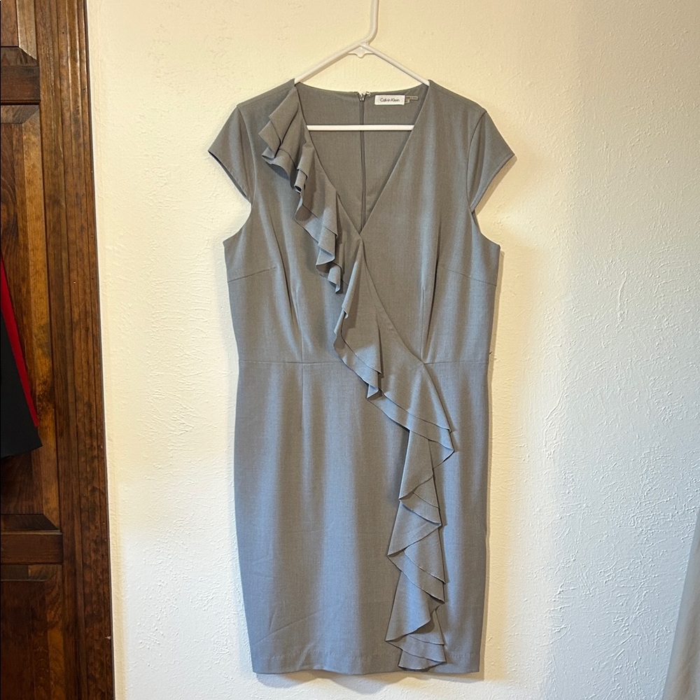Calvin Klein Gray Ruffle Dress